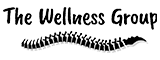 The Wellness Group logo with bold script lettering and a wavy black spine graphic underneath