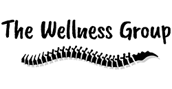 Brand logo showing the words ‘The Wellness Group’ accompanied by a horizontal spine silhouette